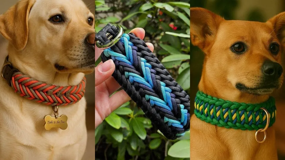 Handmade pet collars on dogs